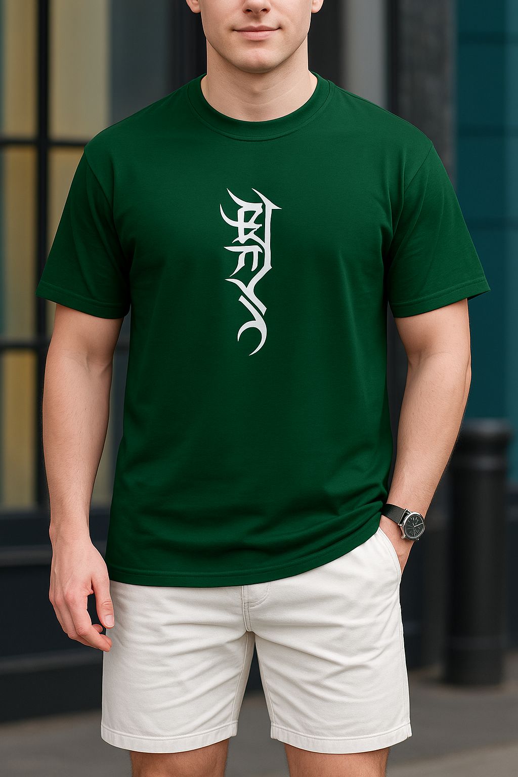 Urban Calligraphy Drop Shoulder T-Shirt – Front & Back Arabic Art Design (Green Edition)